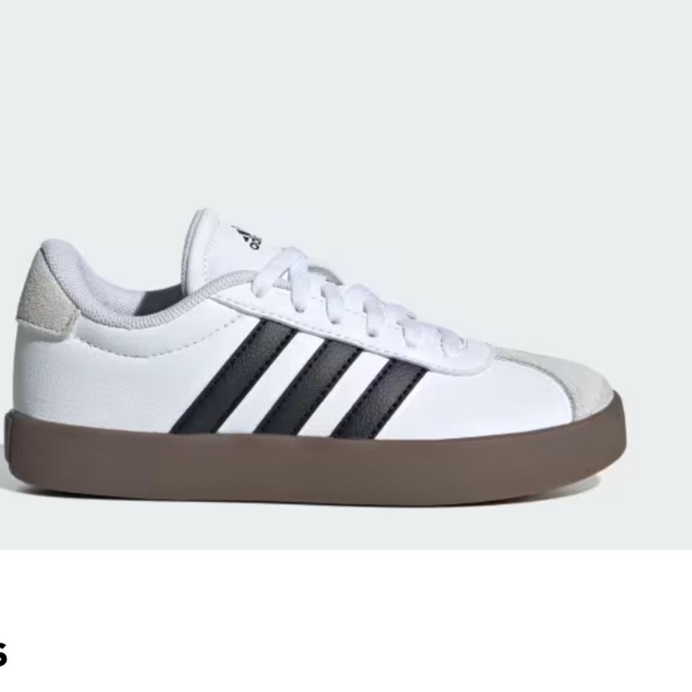 adidas White Sneakers with Black Stripes and Brown Sole